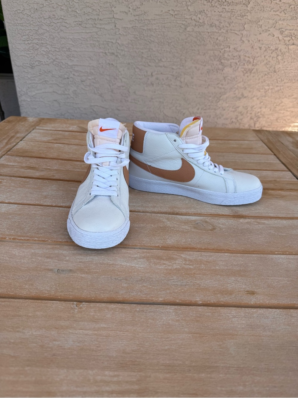 Nike White High-Top Sneakers with Tan Swoosh Women’s 9 (Men’s 7.5)